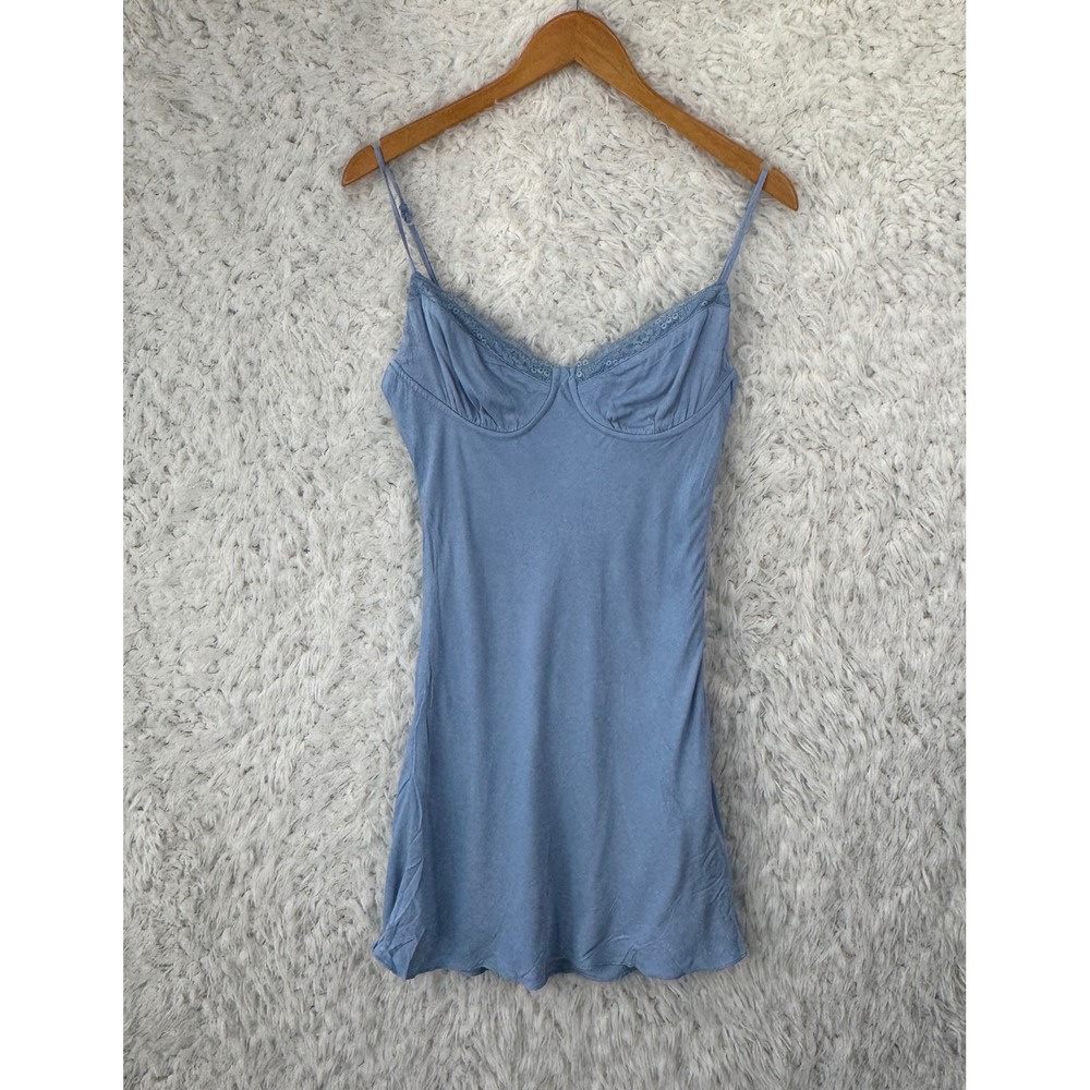 Glassons Mini Dress 12 Blue Lace Trim Cami Slip Coquette Balletcore Aesthetic